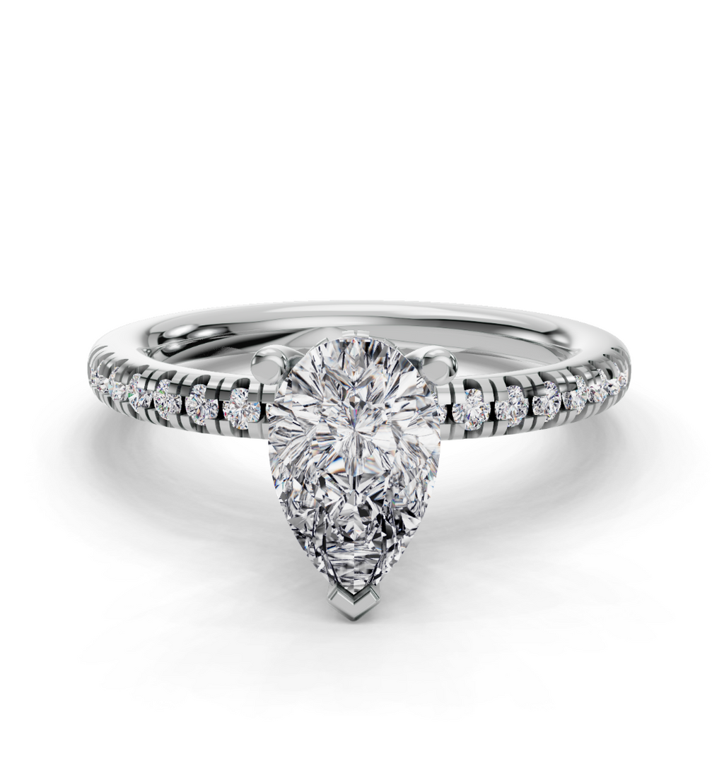 PEAR ACCENTED PAVE HIDDEN HALO RING