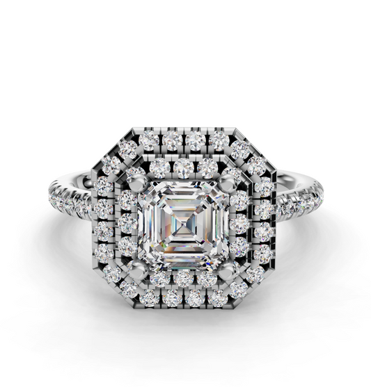 ASSCHER HALO WITH PAVE RING - M&D Signature Jewels