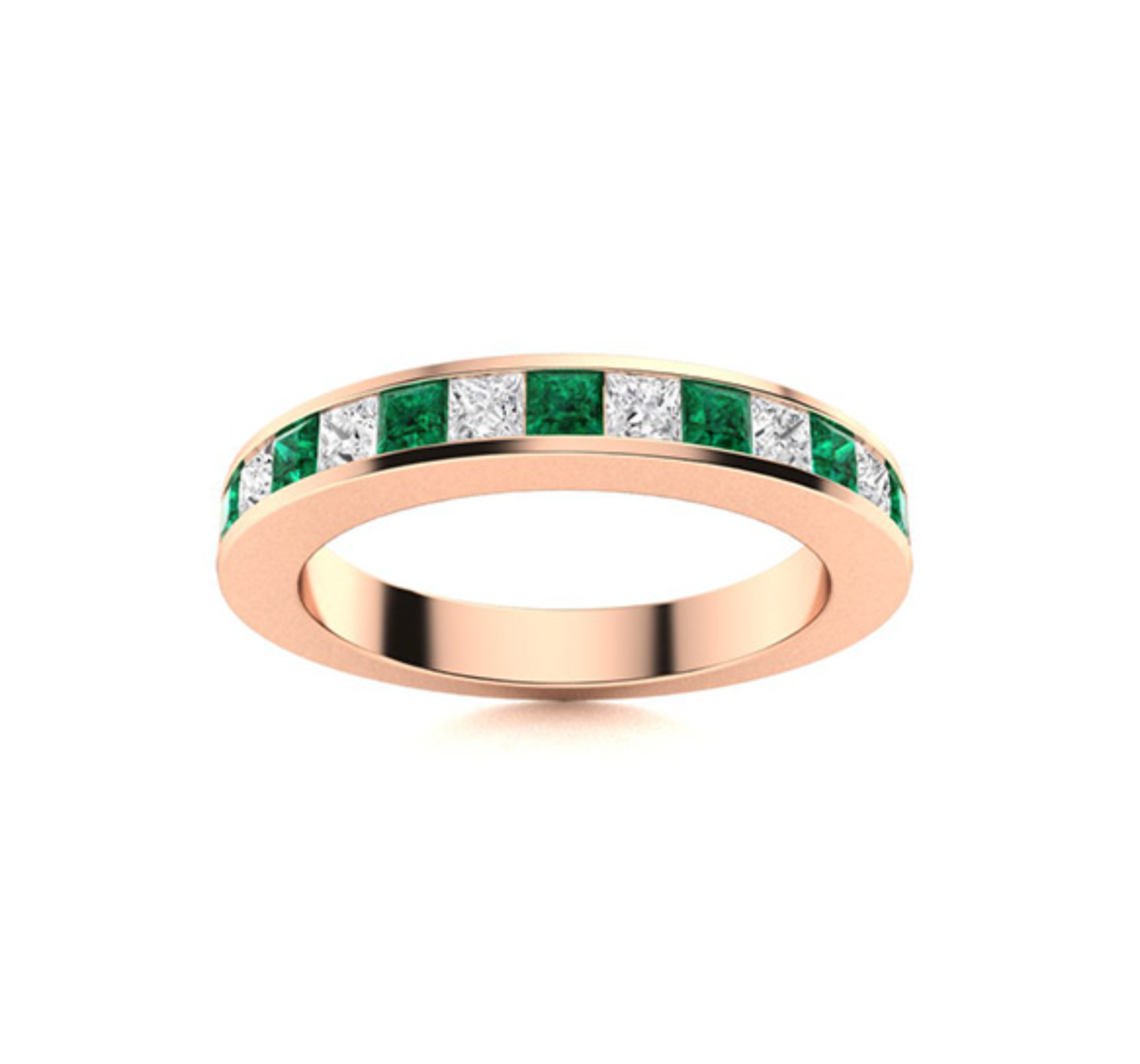 Princess-cut Tsavorite and VS Diamond Wedding Ring