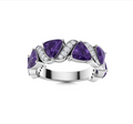 Triangle-cut Amethyst and Diamond Wedding Ring