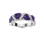 Triangle-cut Amethyst and Diamond Wedding Ring