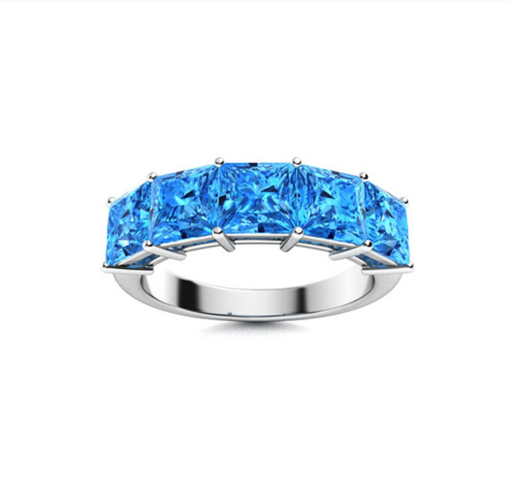 Princess Blue Topaz Wedding Ring