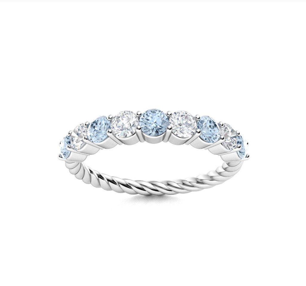 Round Aquamarine and Diamond Wedding Ring