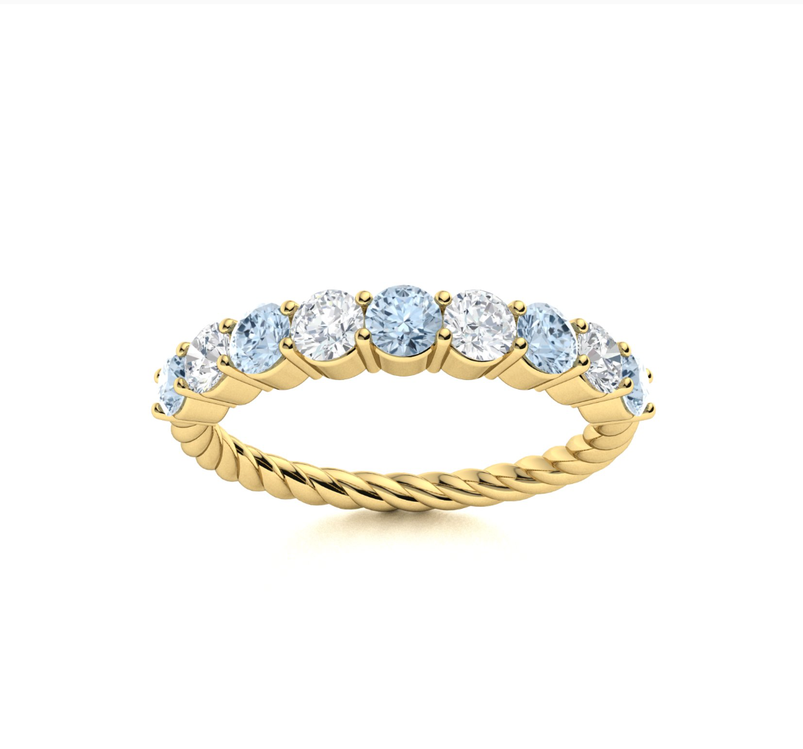 Round Aquamarine and Diamond Wedding Ring