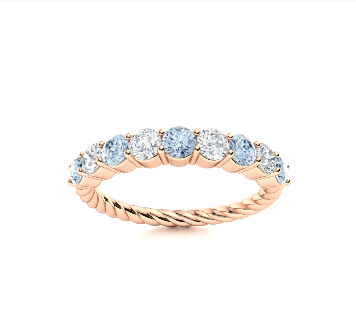Round Aquamarine and Diamond Wedding Ring