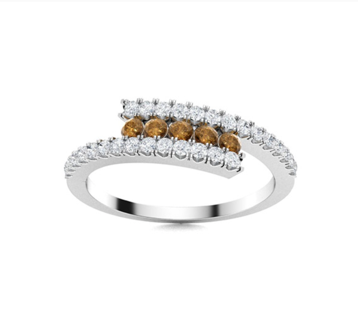 Round Brown Diamond and Diamond Wedding Ring