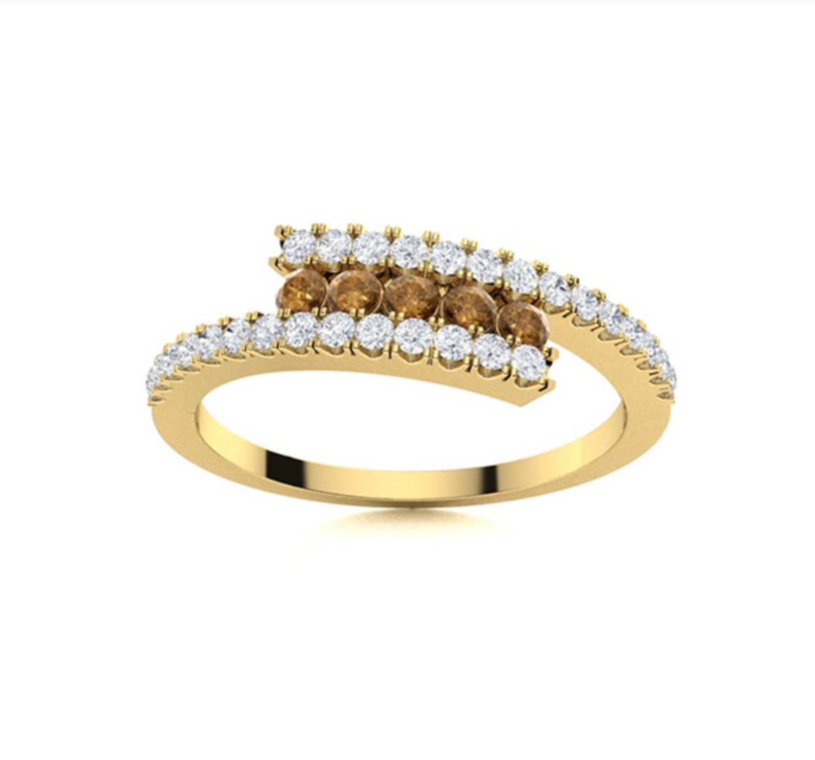 Round Brown Diamond and Diamond Wedding Ring