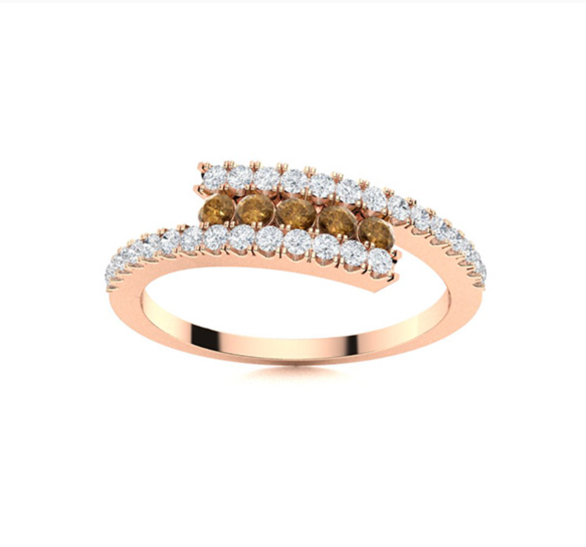 Round Brown Diamond and Diamond Wedding Ring