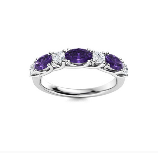 Amethyst and Diamond Wedding Ring