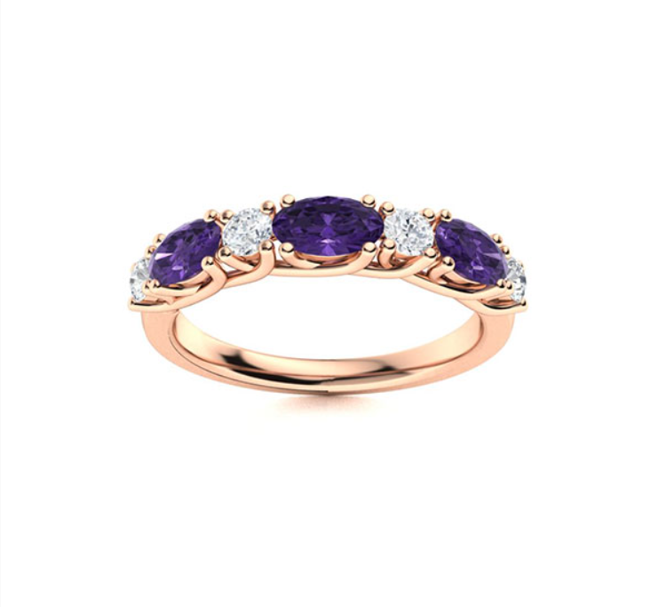 Amethyst and Diamond Wedding Ring
