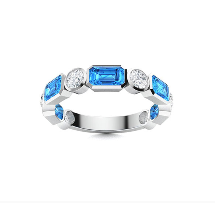 Blue Topaz and Diamond Wedding Ring