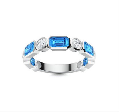 Blue Topaz and Diamond Wedding Ring