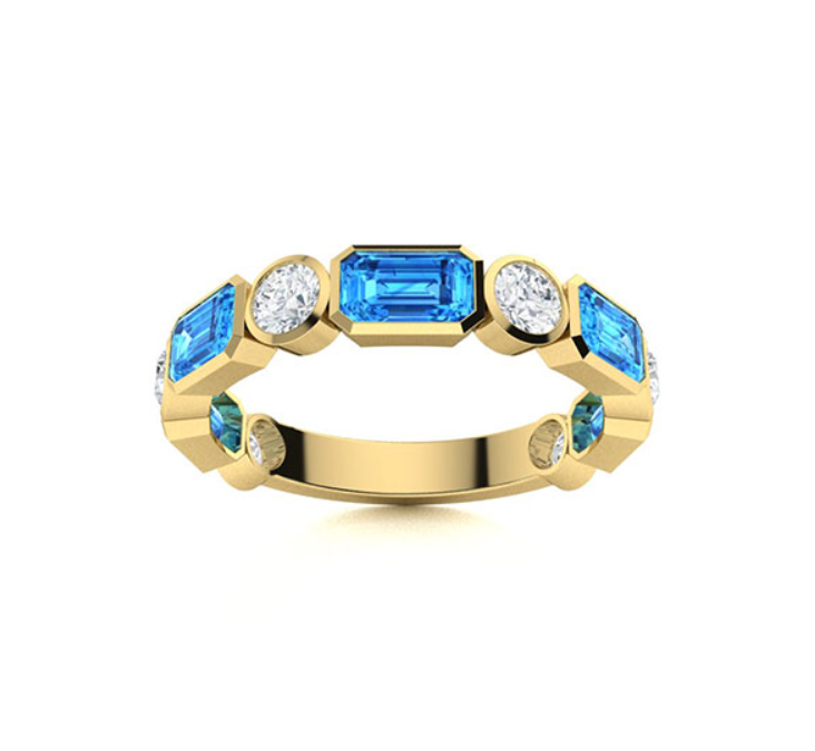 Blue Topaz and Diamond Wedding Ring