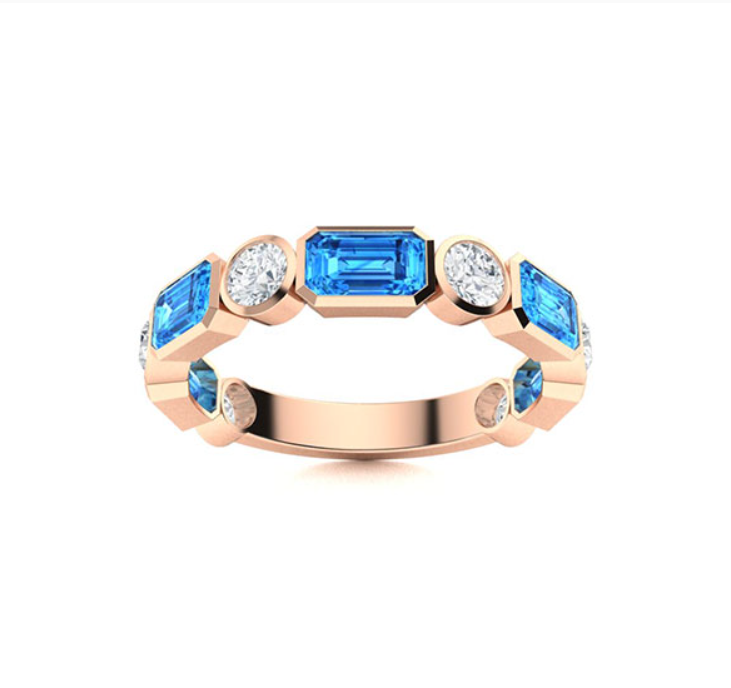 Blue Topaz and Diamond Wedding Ring