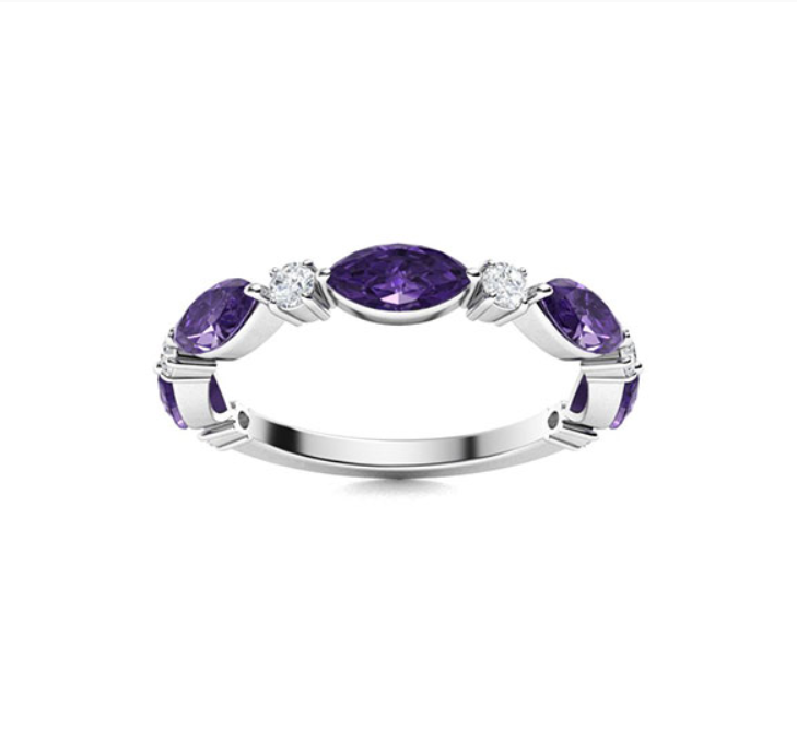 Amethyst and Diamond Wedding Ring