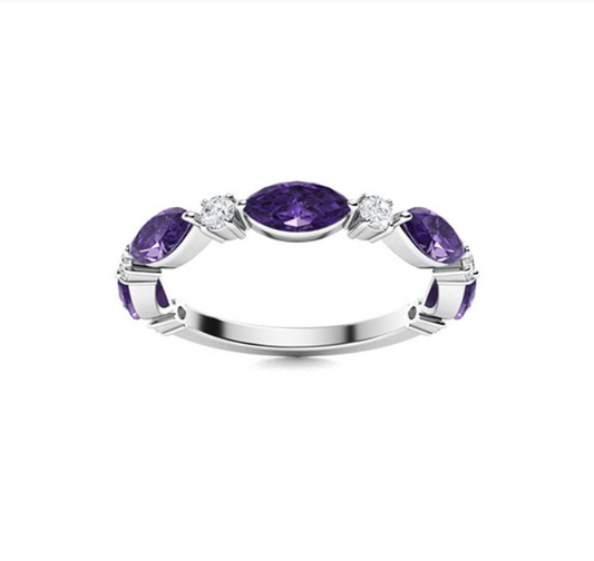 Amethyst and Diamond Wedding Ring