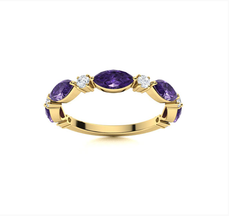 Amethyst and Diamond Wedding Ring