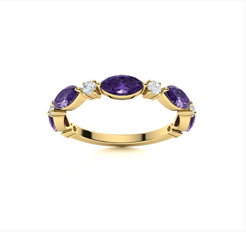 Amethyst and Diamond Wedding Ring