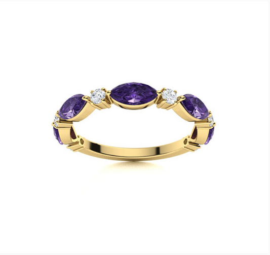Amethyst and Diamond Wedding Ring
