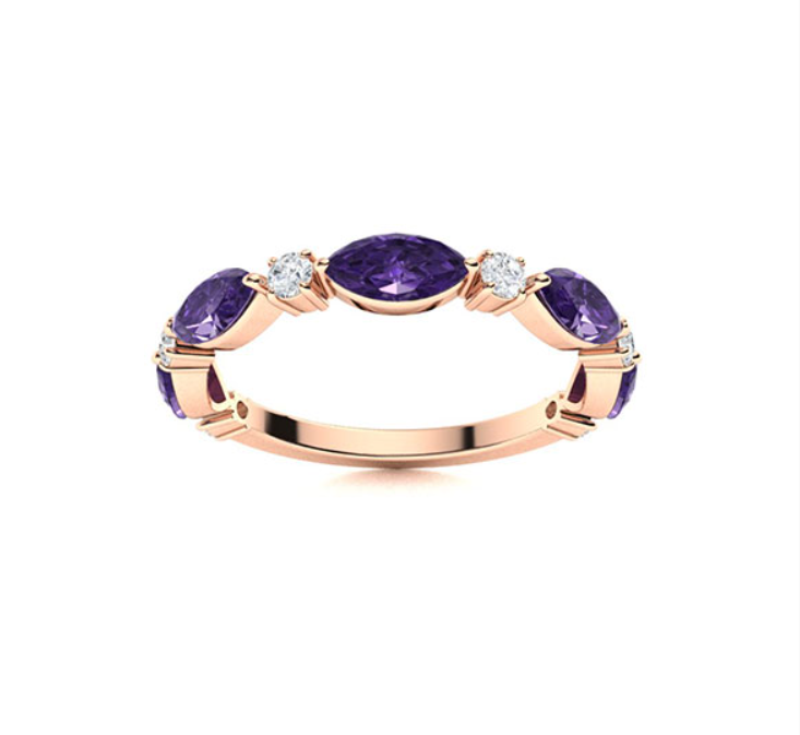 Amethyst and Diamond Wedding Ring