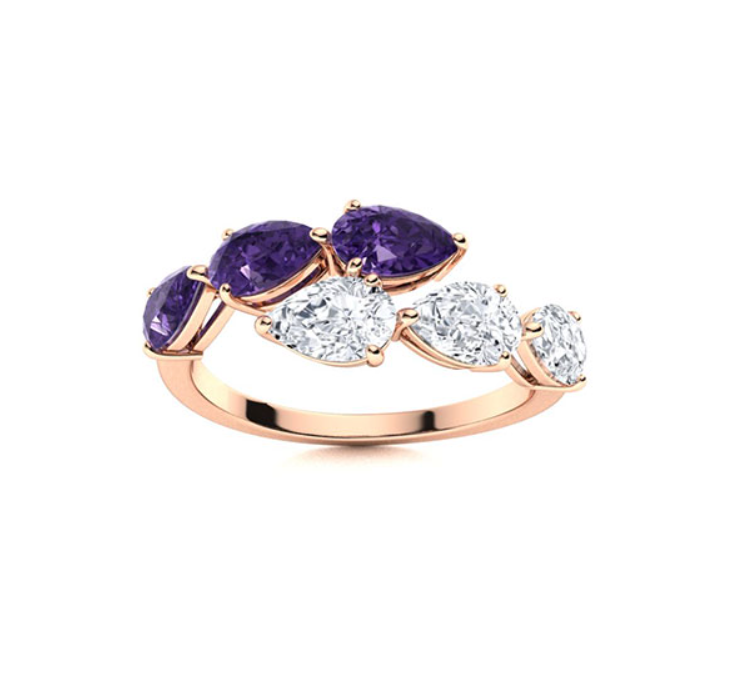Amethyst and VS Diamond Wedding Ring