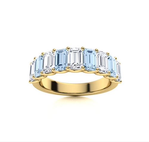 Aquamarine and VS Diamond Wedding Ring