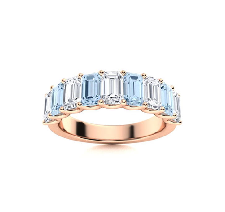 Aquamarine and VS Diamond Wedding Ring