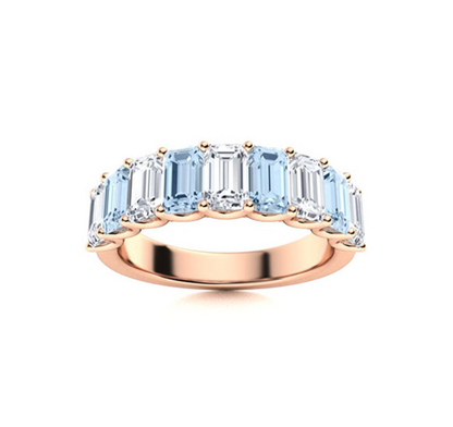 Aquamarine and VS Diamond Wedding Ring