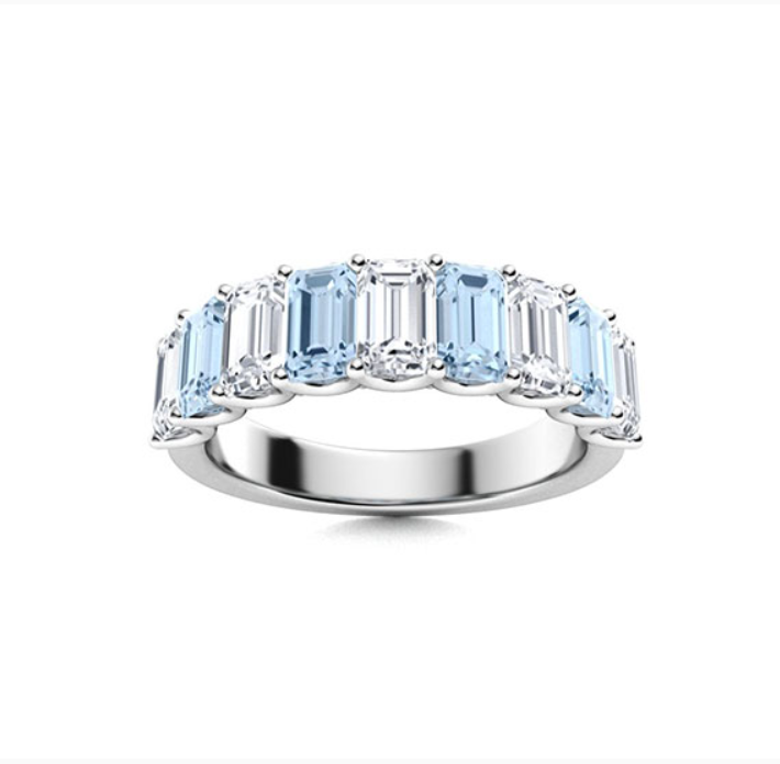 Aquamarine and VS Diamond Wedding Ring