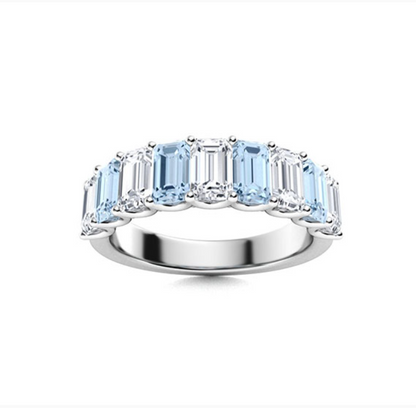 Aquamarine and VS Diamond Wedding Ring