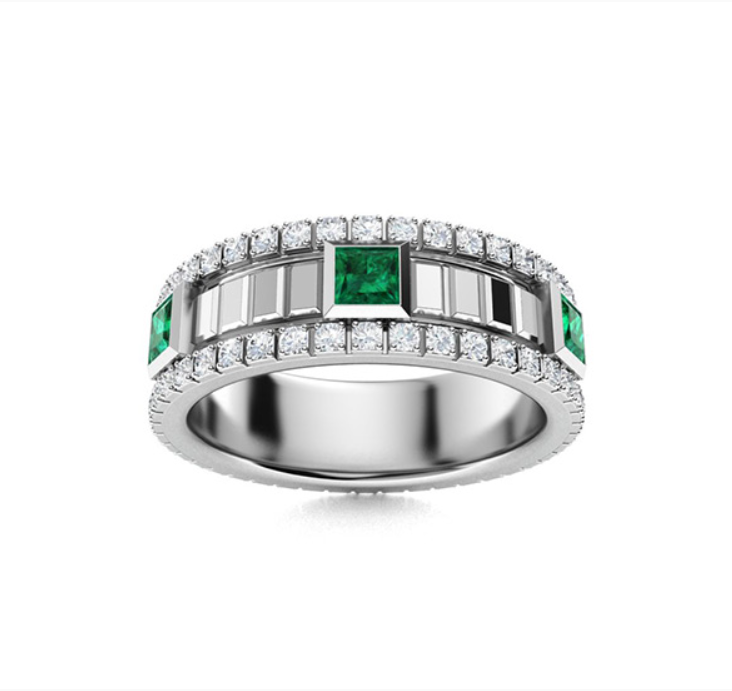 Tsavorite and Diamond Wedding Ring