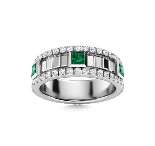 Tsavorite and Diamond Wedding Ring