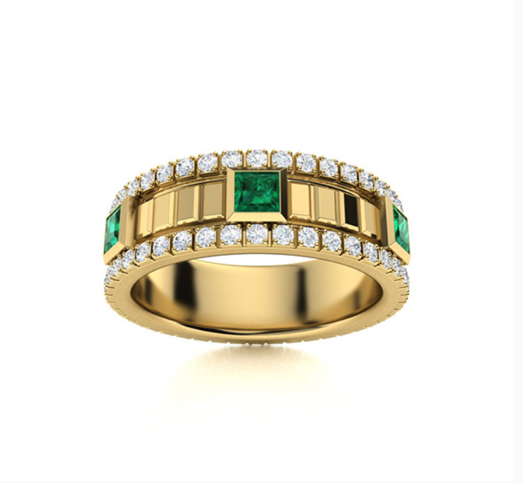 Tsavorite and Diamond Wedding Ring