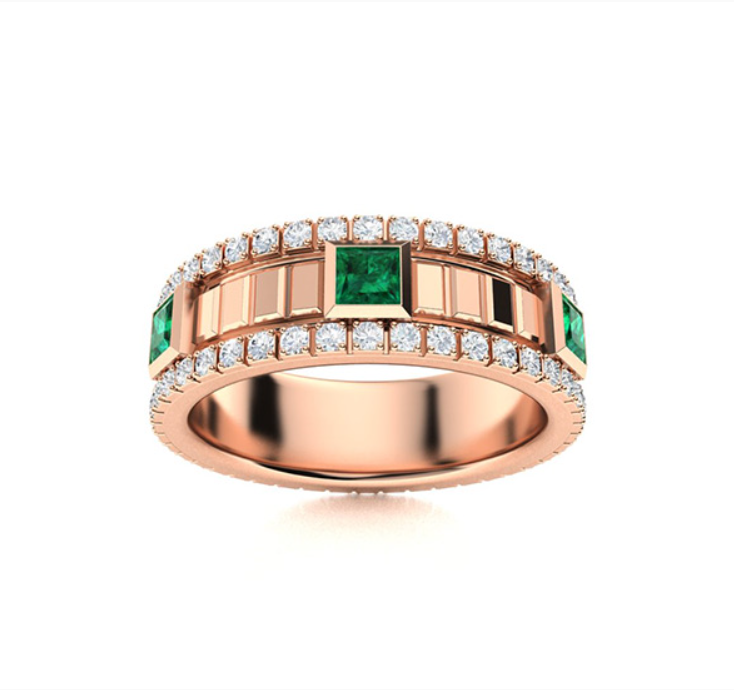 Tsavorite and Diamond Wedding Ring