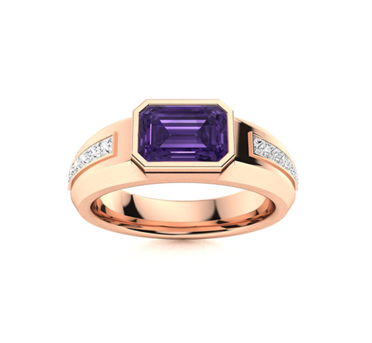 Amethyst and VS Diamond Men's Ring
