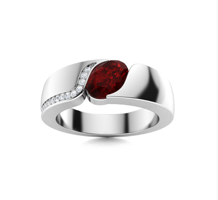 Garnet and Diamond Men's Ring