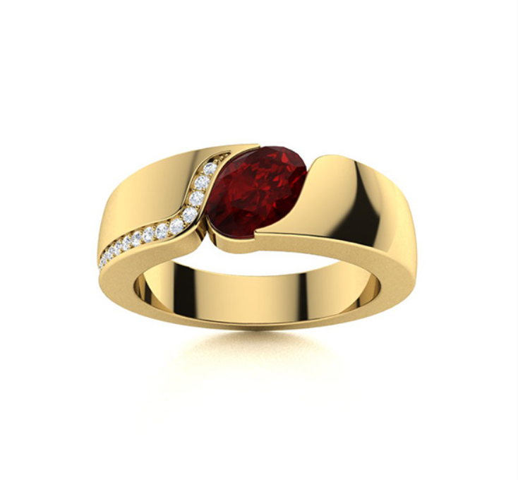 Garnet and Diamond Men's Ring