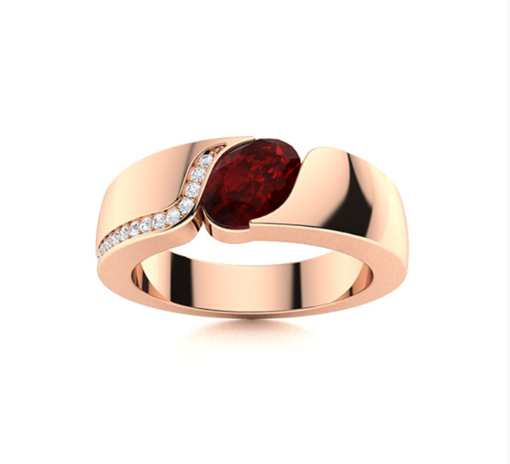 Garnet and Diamond Men's Ring