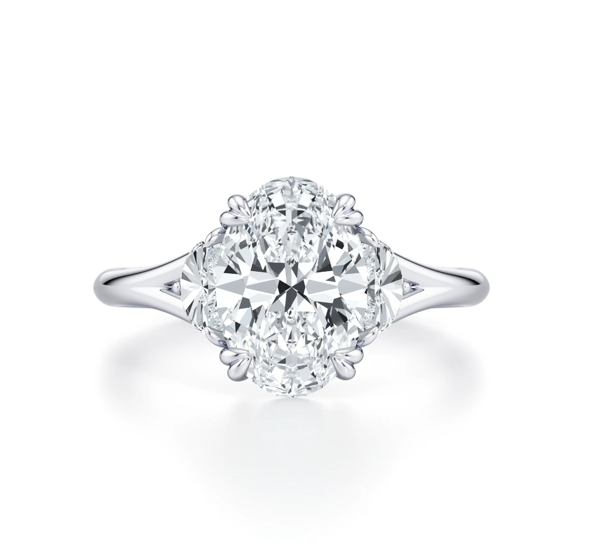OVAL RING WITH HALF MOON SIDE STONES