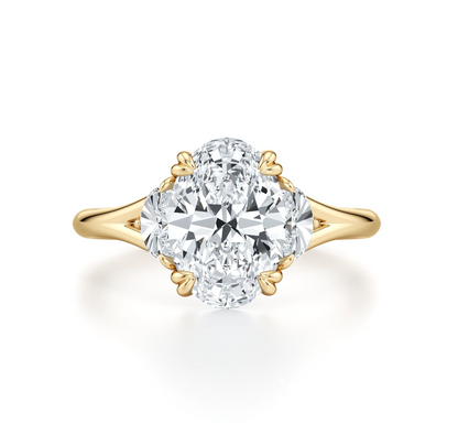 OVAL RING WITH HALF MOON SIDE STONES