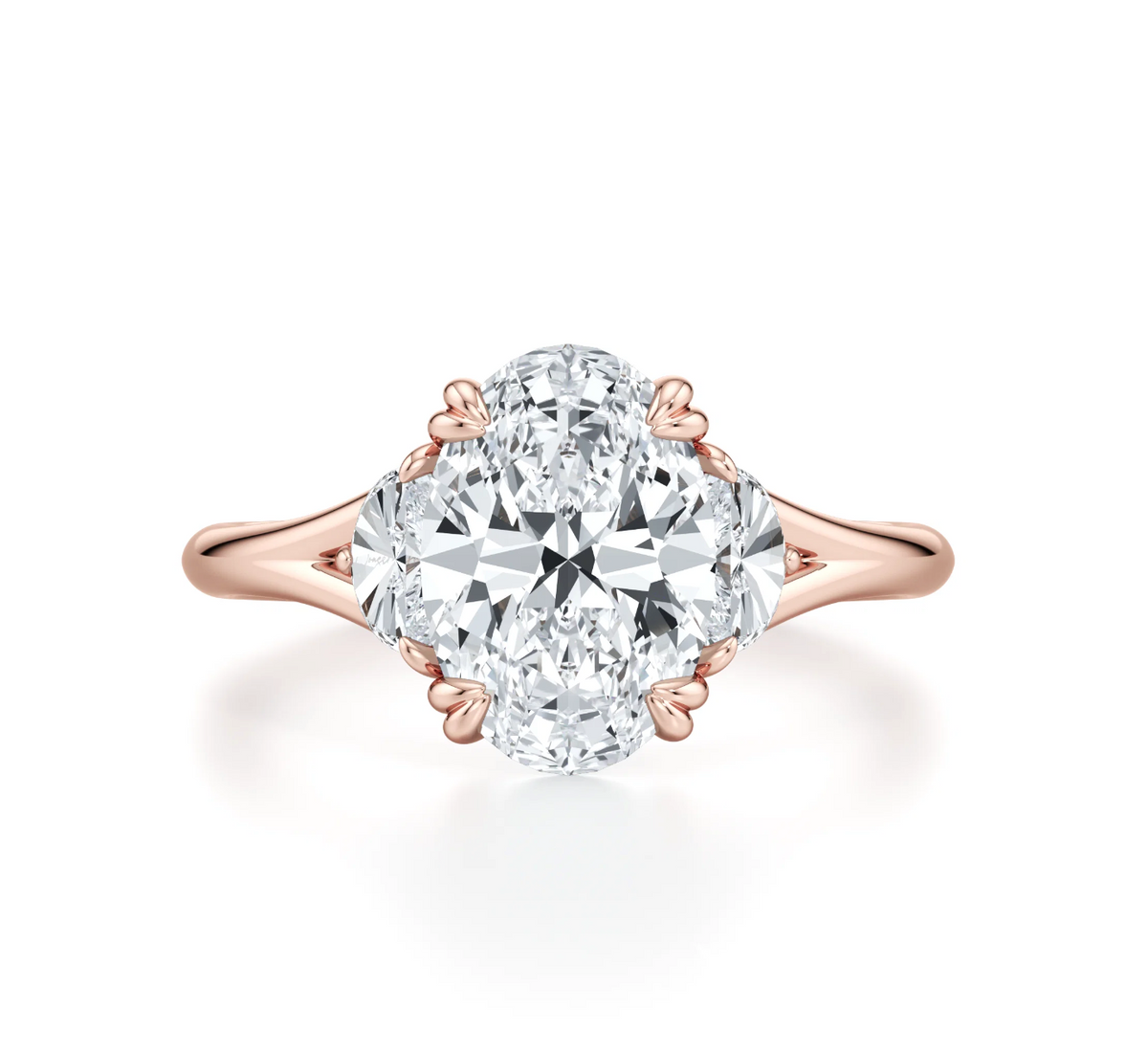 OVAL RING WITH HALF MOON SIDE STONES