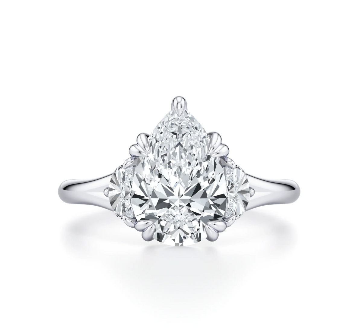 PEAR RING WITH HALF MOON SIDE STONES