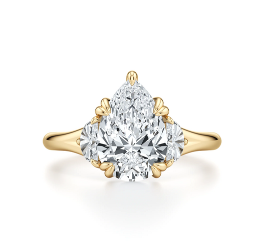 PEAR RING WITH HALF MOON SIDE STONES