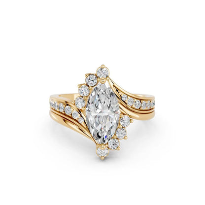 Marquise Cut Halo Lab Grown Diamond Engagement Ring with split pave band and floral accents| D VS1