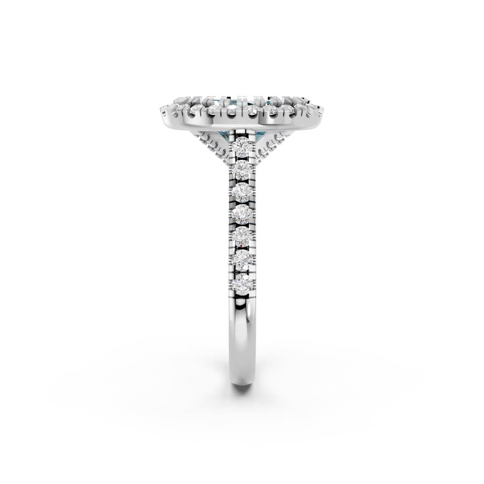 OVAL BLUE HALO RING WITH PAVE BAND