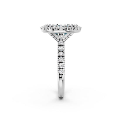 OVAL BLUE HALO RING WITH PAVE BAND