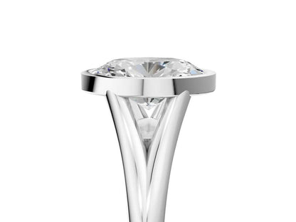 Oval Cut Bezel Set Lab Grown Diamond Engagement Ring with Split Shank| D VS1