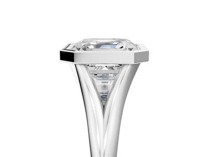 Asscher Cut Bezel Set Lab Grown Diamond Engagement Ring with Split Shank| D VS1