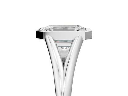 Emerald Cut Bezel Set Lab Grown Diamond Engagement Ring with Split Shank| D VS1
