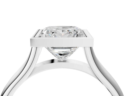 Princess Cut Bezel Set Lab Grown Diamond Engagement Ring with Split Shank| D VS1
